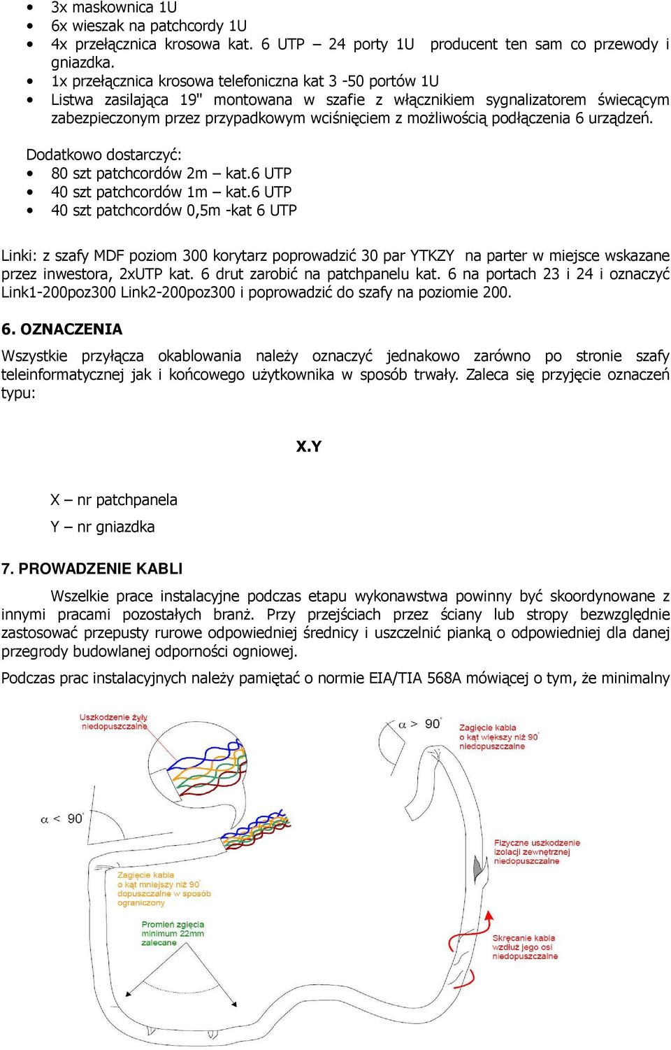 podłączenia 6 urządzeń. Dodatkowo dostarczyć: 80 szt patchcordów 2m kat.6 UTP 40 szt patchcordów 1m kat.