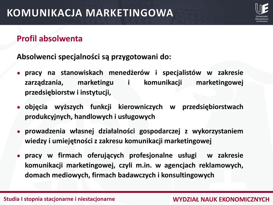 usługowych prowadzenia własnej działalności gospodarczej z wykorzystaniem wiedzy i umiejętności z zakresu komunikacji marketingowej pracy w firmach