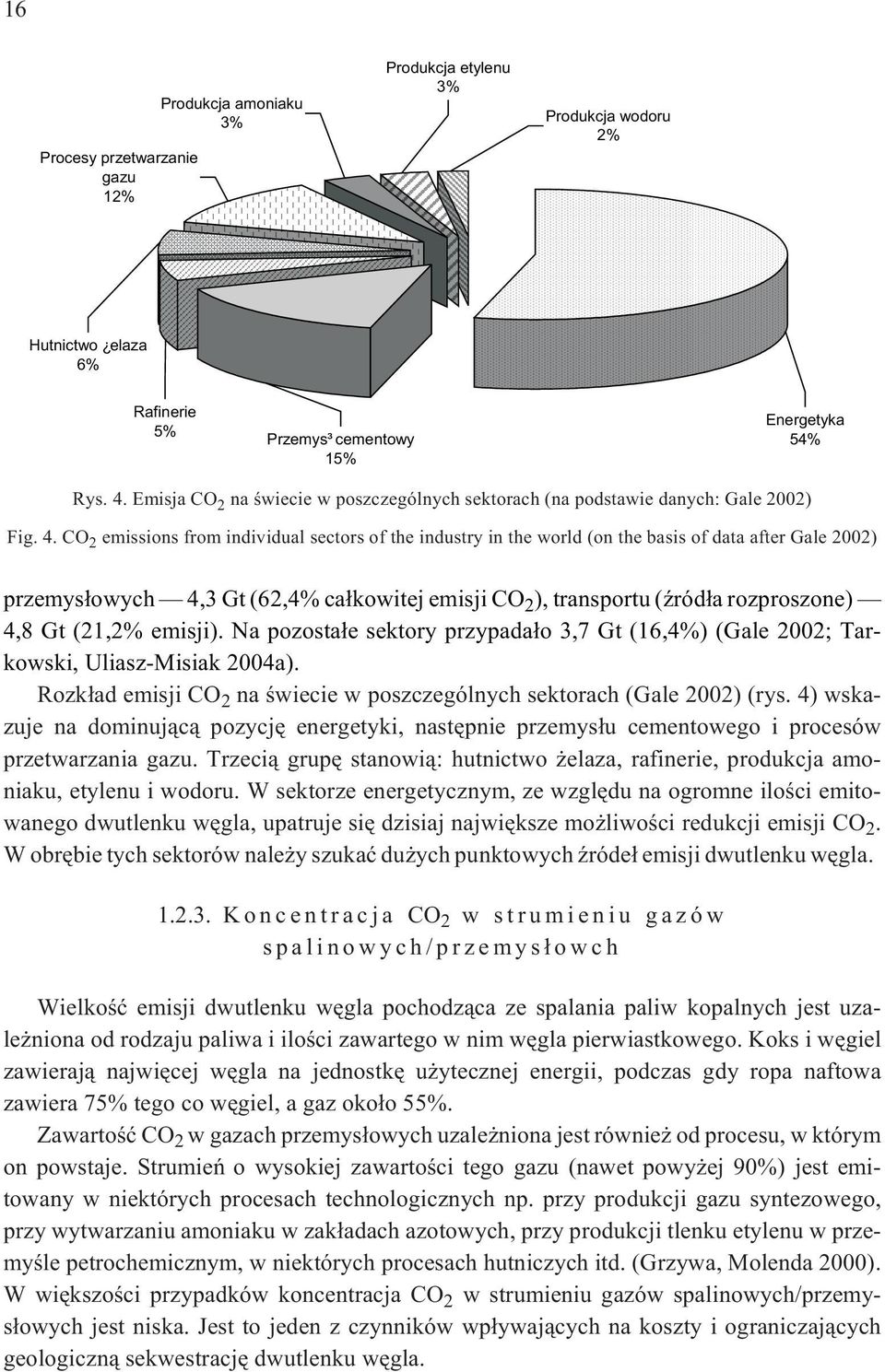 CO 2 emissions from individual sectors of the industry in the world (on the basis of data after Gale 2002) przemys³owych 4,3 Gt (62,4% ca³kowitej emisji CO 2 ), transportu (Ÿród³a rozproszone) 4,8 Gt