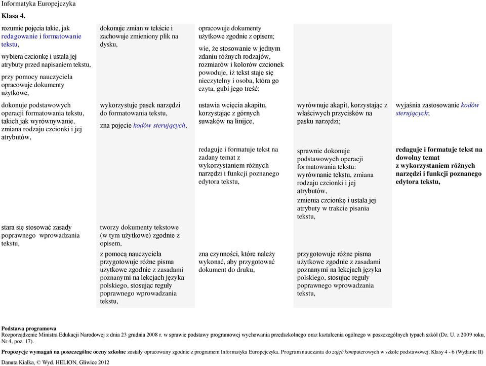 osoba, która go czyta, gubi jego treść; dokonuje podstawowych operacji formatowania tekstu, takich jak wyrównywanie, zmiana rodzaju czcionki i jej atrybutów, wykorzystuje pasek narzędzi do