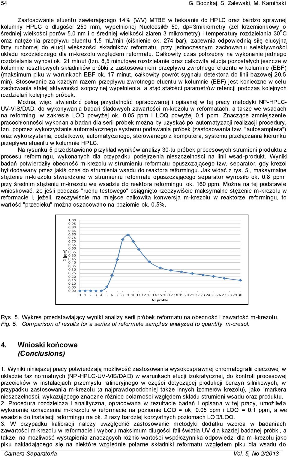 średniej wielkości porów 5.0 nm i o średniej wielkości ziaren 3 mikrometry) i temperatury rozdzielania 30 o C oraz natężenia przepływu eluentu 1.5 ml/min (ciśnienie ok.