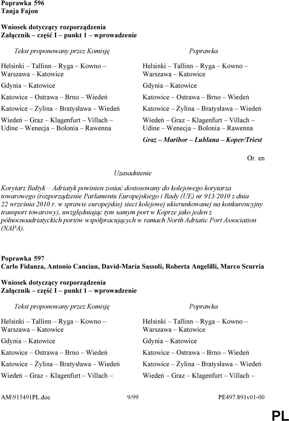 Klagenfurt Villach Udine Wenecja Bolonia Rawenna Graz Maribor Lublana Koper/Triest Korytarz Bałtyk Adriatyk powinien zostać dostosowany do owego korytarza towarowego (rozporządzenie Parlamentu