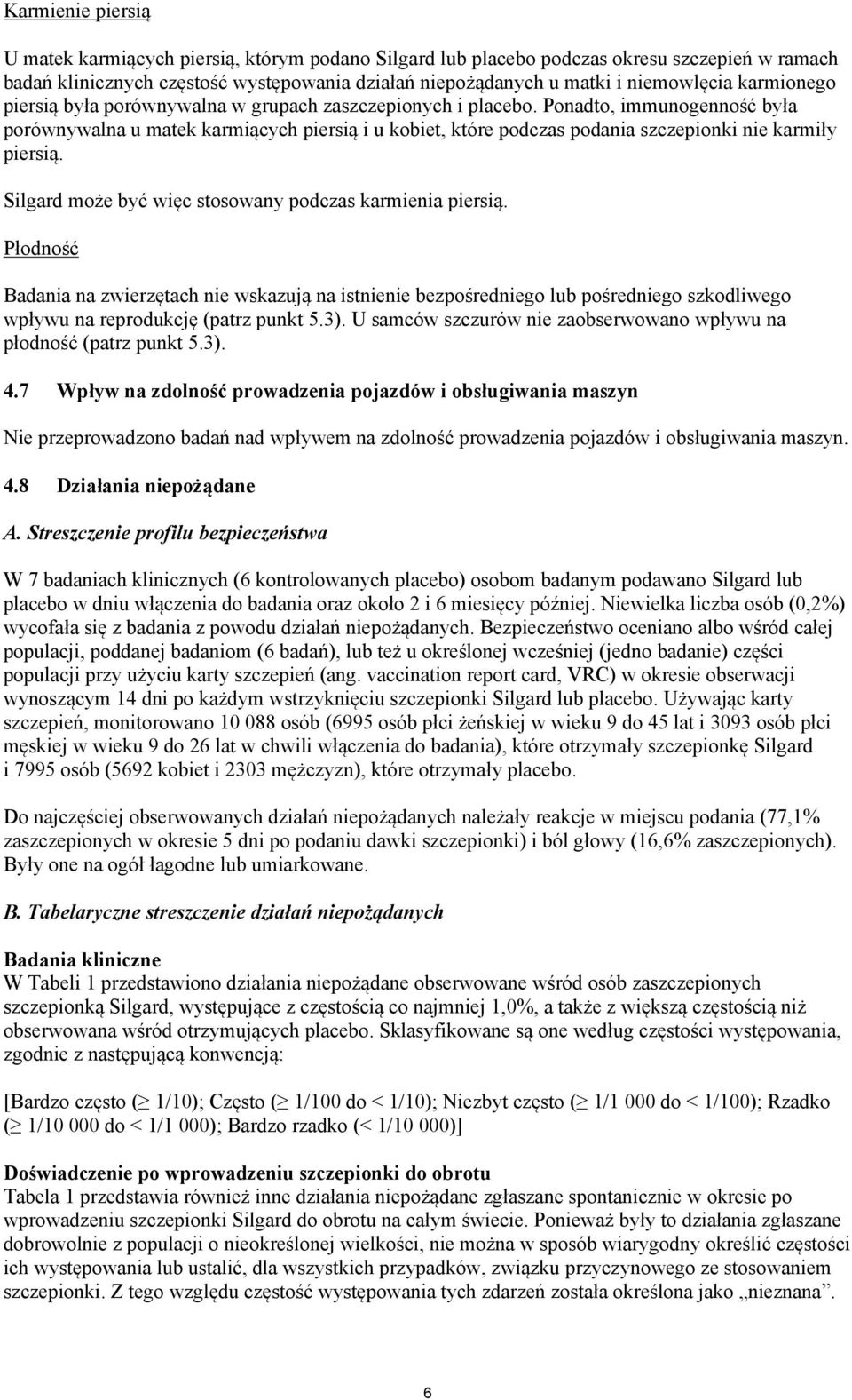 Ponadto, immunogenność była porównywalna u matek karmiących piersią i u kobiet, które podczas podania szczepionki nie karmiły piersią. Silgard może być więc stosowany podczas karmienia piersią.