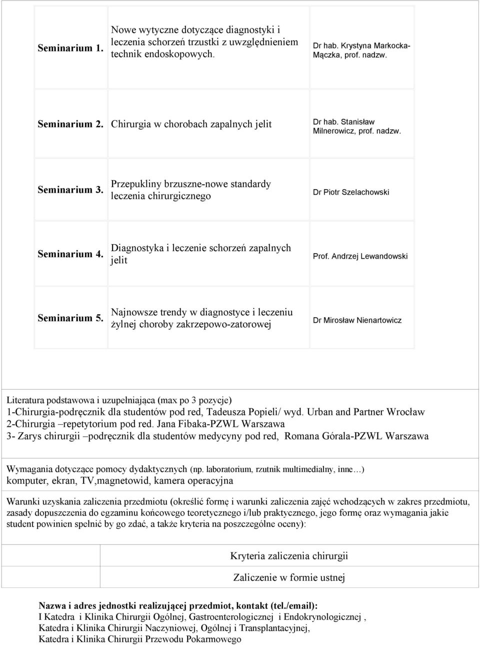 Diagnostyka i leczenie schorzeń zapalnych jelit Prof. Andrzej Lewandowski Seminarium 5.