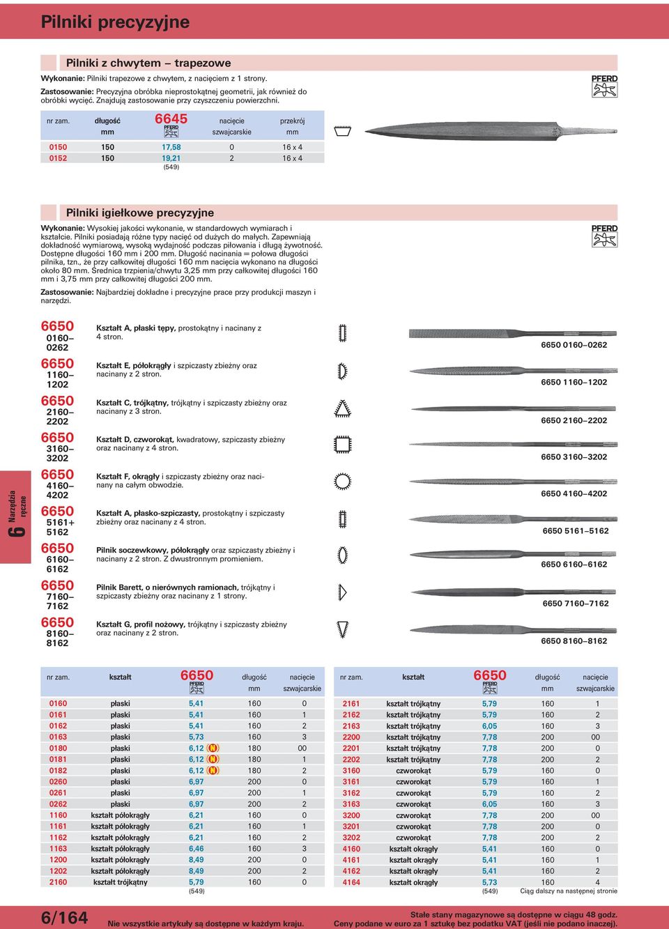 Pilniki z chwytem trapezowe 6645 nacięcie 0150 150 17,58 0 16 x 4 0152 150 19,21 2 16 x 4 Pilniki igiełkowe precyzyjne Wykonanie: Wysokiej jakości wykonanie, w standardowych wymiarach i kształcie.