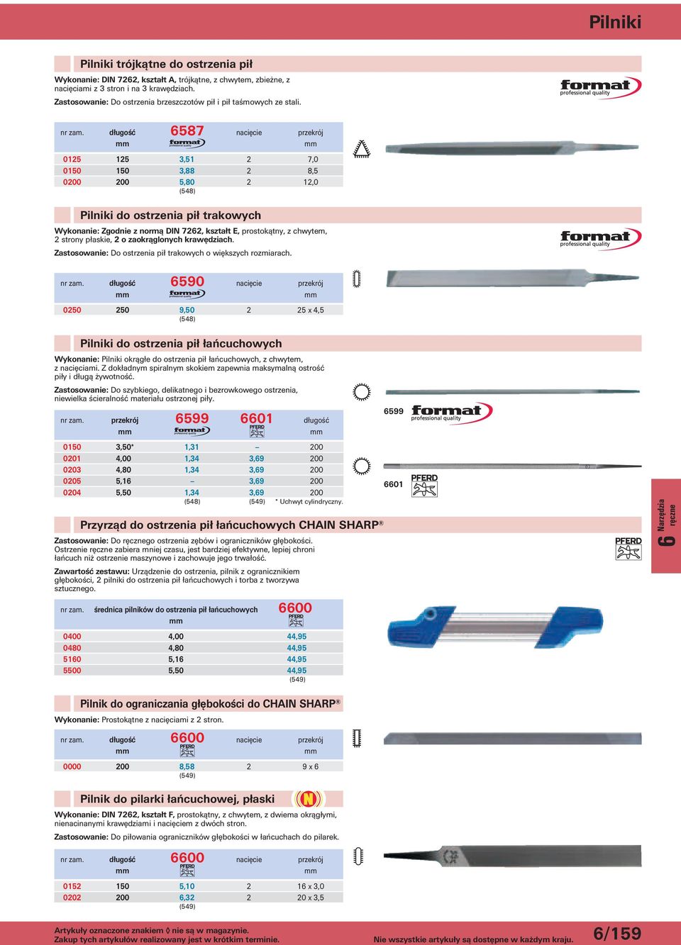 6587 nacięcie 0125 125 3,51 2 7,0 0150 150 3,88 2 8,5 0200 200 5,80 2 12,0 (548) Pilniki do ostrzenia pił trakowych Wykonanie: Zgodnie z normą DIN 7262, kształt E, prostokątny, z chwytem, 2 strony
