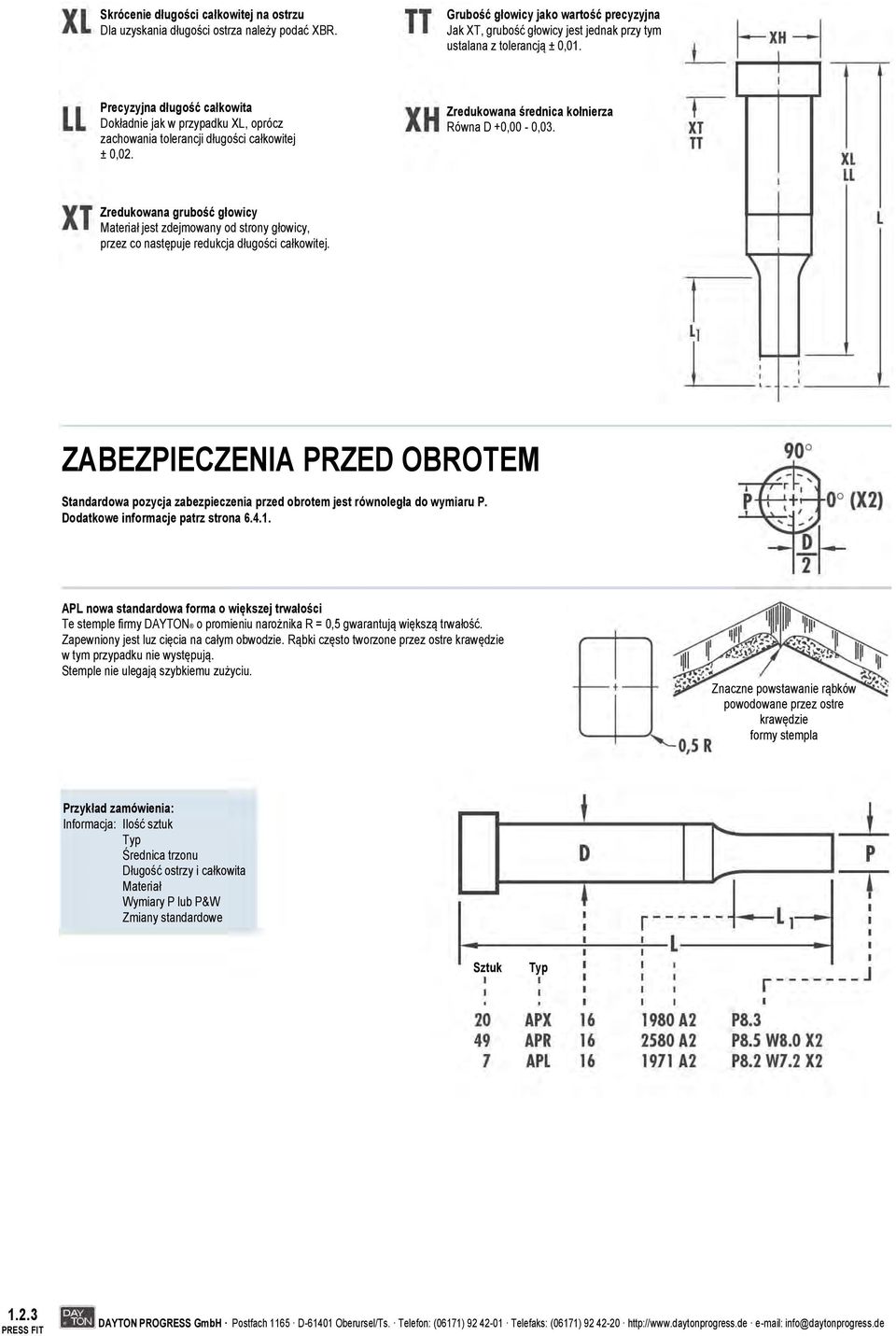 Precyzyjna długość całkowita Dokładnie jak w przypadku XL, oprócz zachowania tolerancji długości całkowitej ± 0,02. Zredukowana średnica kołnierza Równa D +0,00-0,03.