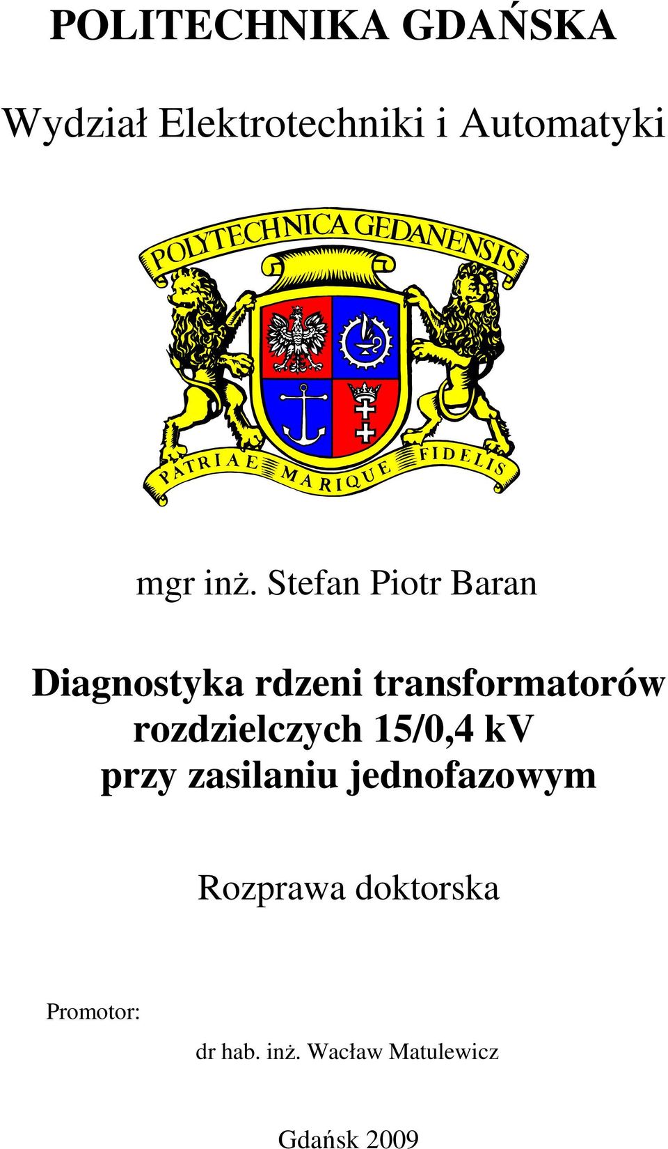 Stefan Piotr Baran Diagnostyka rdzeni transformatorów