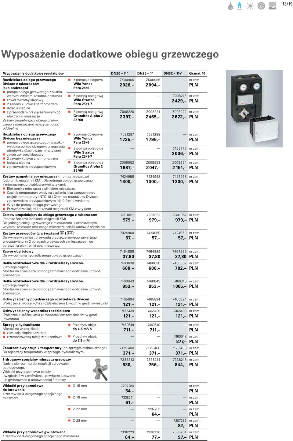 cieplna z przewodem przyłączeniowym do elektroniki mieszacza Zestaw uzupełniający obiegu grzewczego z mieszaczem należy zamówić oddzielnie Rozdzielacz obiegu grzewczego Divicon bez mieszacza pompa