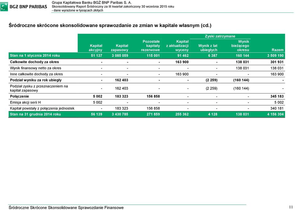 115 001 91 462 6 387 160 144 3 509 190 Całkowite dochody za - - - 163 900-138 031 301 931 Wynik finansowy netto za - - - - - 138 031 138 031 Inne całkowite dochody za - - - 163 900 - - 163 900