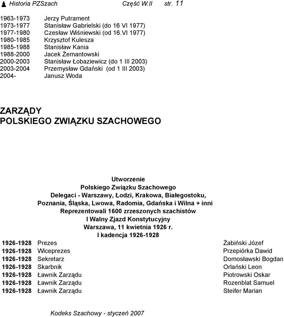 Woda ZARZĄDY POLSKIEGO ZWIĄZKU SZACHOWEGO Utworzenie Polskiego Związku Szachowego Delegaci - Warszawy, Łodzi, Krakowa, Białegostoku, Poznania, Śląska, Lwowa, Radomia, Gdańska i Wilna + inni