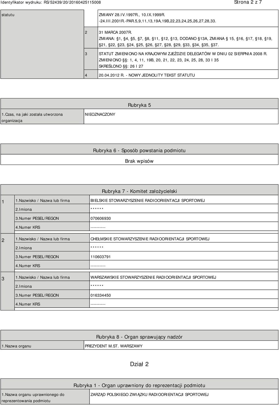 3 STATUT ZMIENIONO NA KRAJOWYM ZJEŹDZIE DELEGATÓW W DNIU 02 SIERPNIA 2008 R. ZMIENIONO : 1, 4, 11, 19B, 20, 21, 22, 23, 24, 25, 28, 33 I 35 SKREŚLONO : 26 I 27 4 20.04.2012 R.