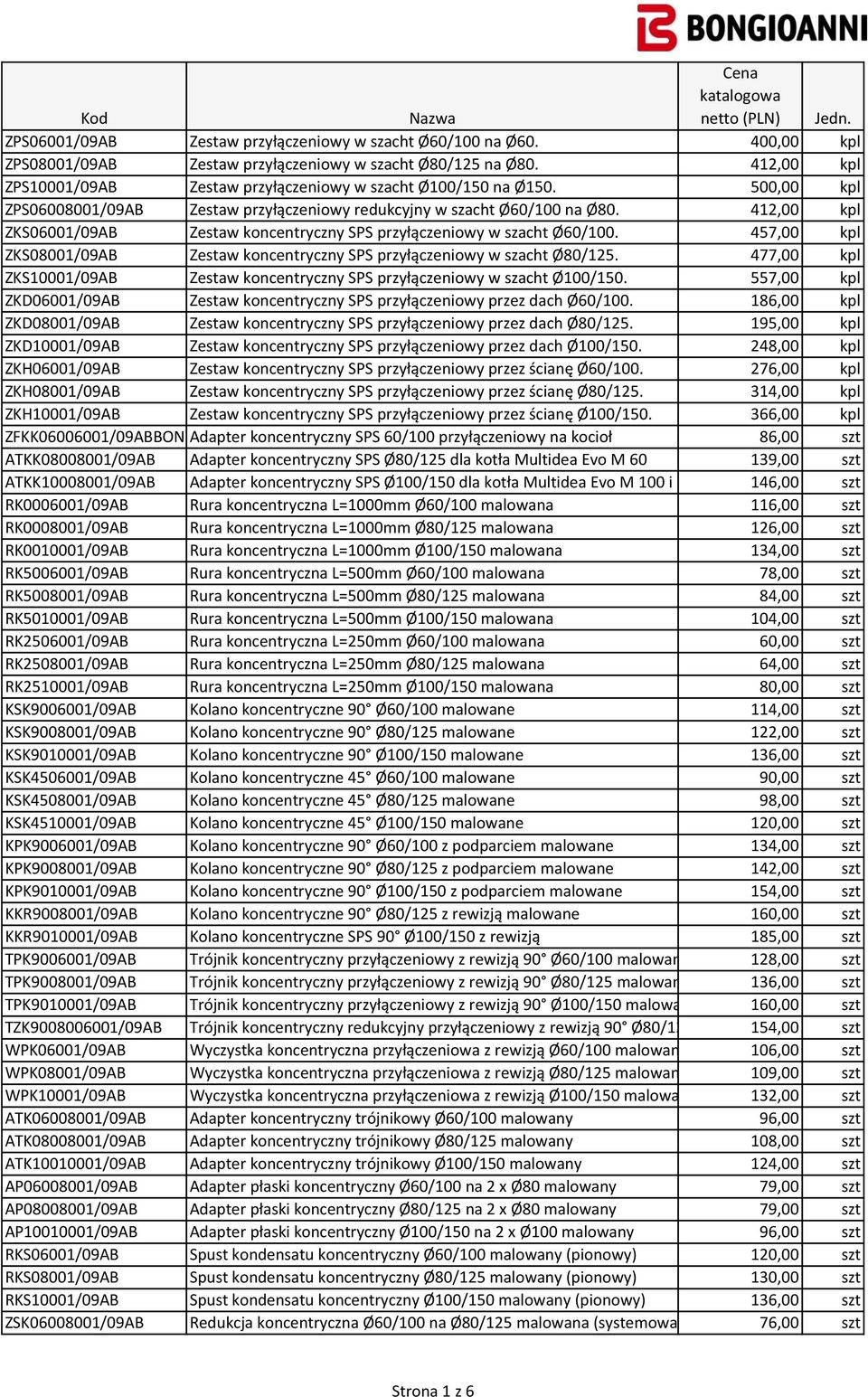 412,00 kpl ZKS06001/09AB Zestaw koncentryczny SPS przyłączeniowy w szacht Ø60/100. 457,00 kpl ZKS08001/09AB Zestaw koncentryczny SPS przyłączeniowy w szacht Ø80/125.