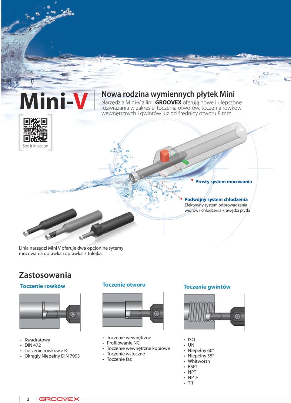 See it in action Prosty system mocowania Powójny system chłozenia Efektywny system oprowazania wiórów i chłozenia krawęzi płytki Linia narzęzi Mini V oferuje wa opcjonlne