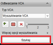 Na poniższym przykładzie przedstawiono sposób wykrycia pojazdów przejeżdżających przez bramę. Po zaznaczeniu obszaru należy nacisnąć przycisk Szukaj.