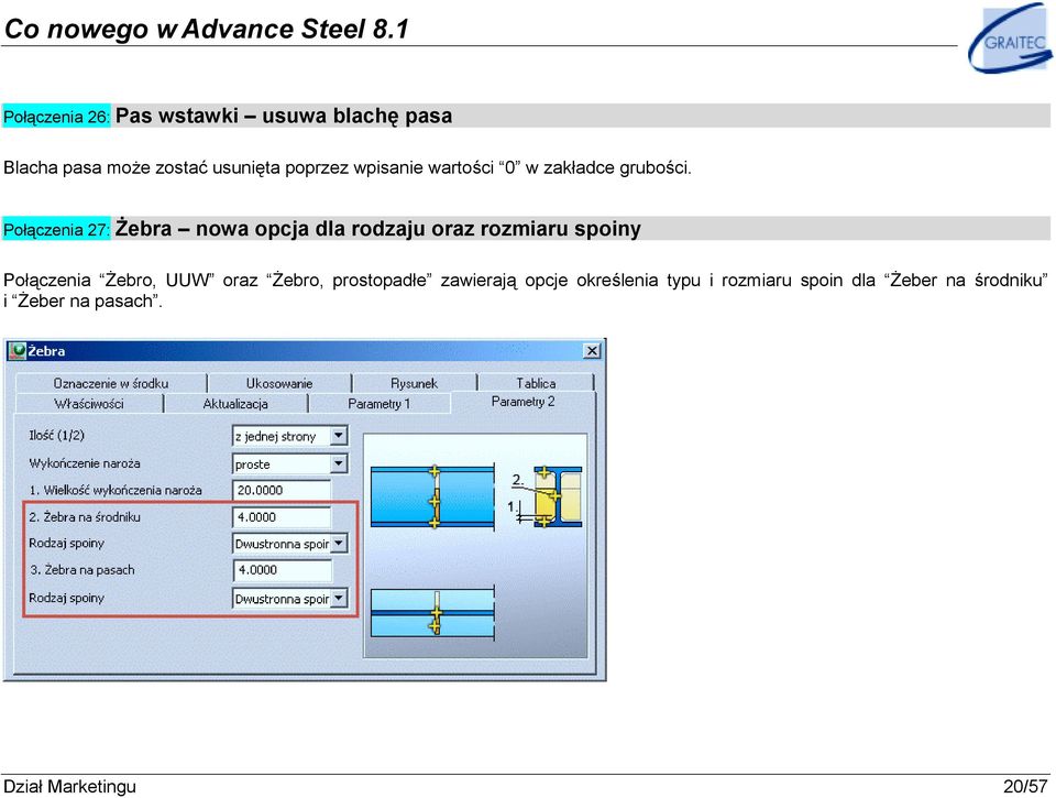 Połączenia 27: Żebra nowa opcja dla rodzaju oraz rozmiaru spoiny Połączenia Żebro, UUW