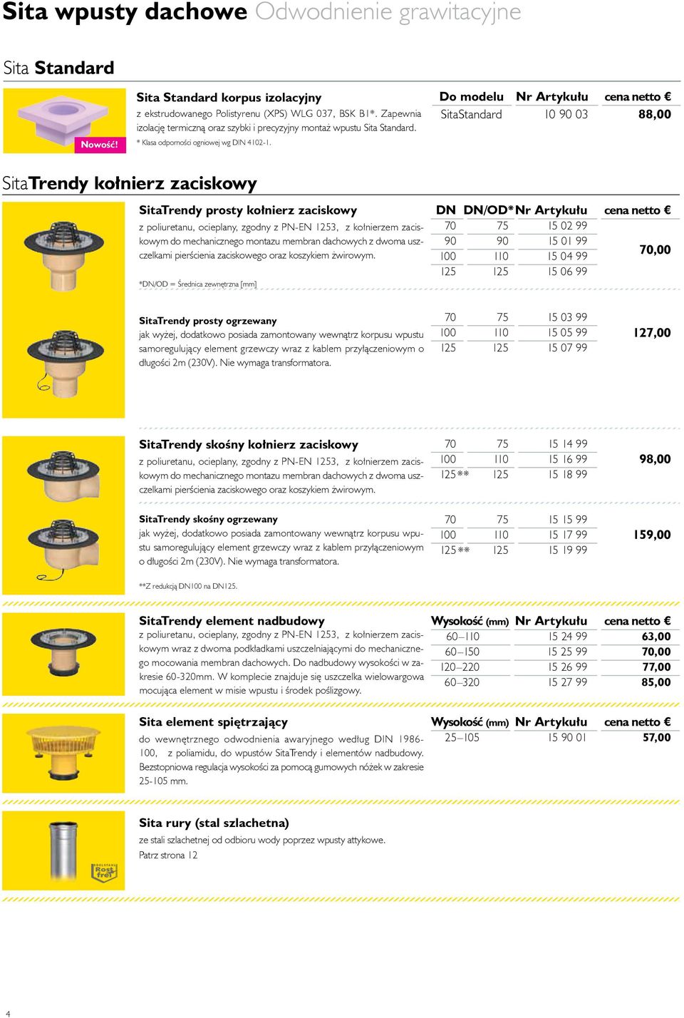 Do modelu Nr Artykułu cena netto SitaStandard 10 90 03 88,00 SitaTrendy kołnierz zaciskowy SitaTrendy prosty kołnierz zaciskowy z poliuretanu, ocieplany, zgodny z PN-EN 1253, z kołnierzem zaciskowym