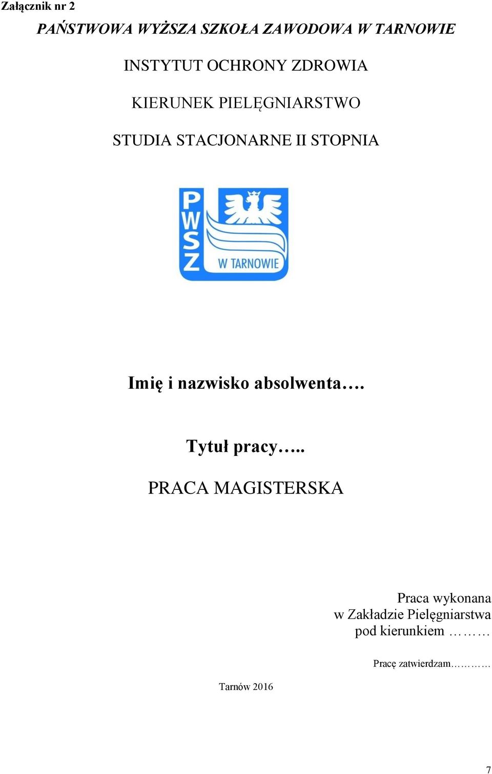 Imię i nazwisko absolwenta. Tytuł pracy.