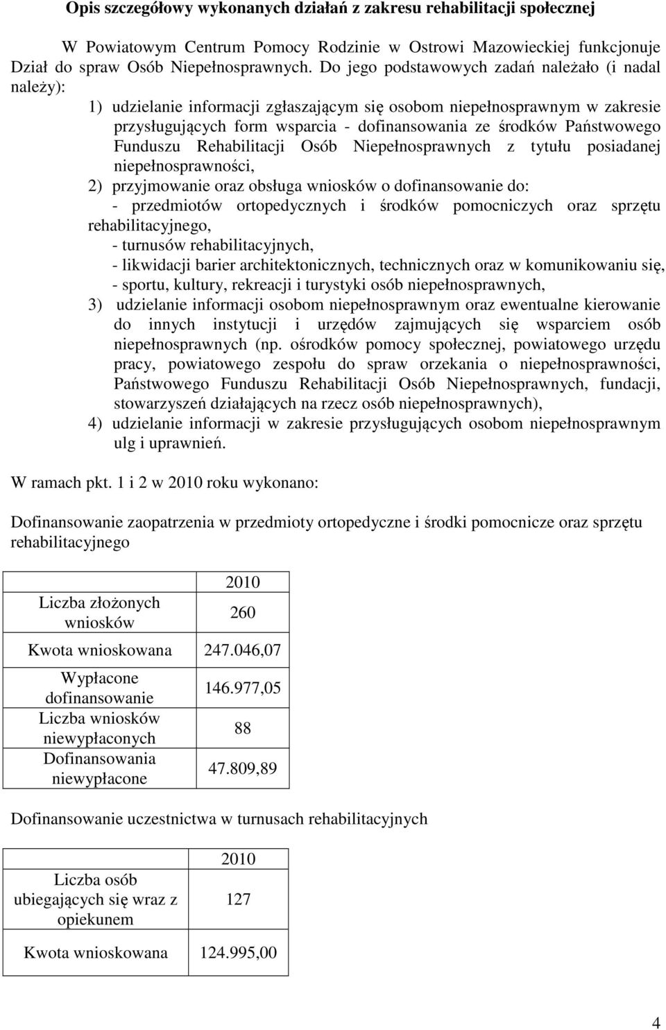 Państwowego Funduszu Rehabilitacji Osób Niepełnosprawnych z tytułu posiadanej niepełnosprawności, 2) przyjmowanie oraz obsługa wniosków o dofinansowanie do: - przedmiotów ortopedycznych i środków