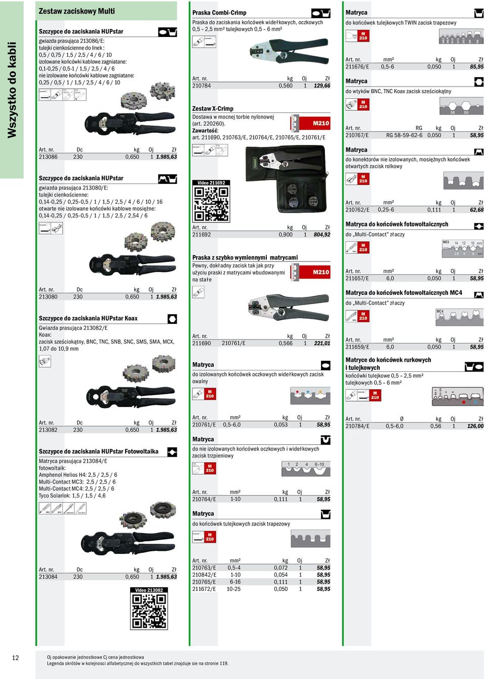 oczkowych 0,5 2,5 mm² tulejkowych 0,5 6 mm² Art. nr. 210784 0,560 1 129,66 Zestaw X-Crimp Dostawa w mocnej torbie nylonowej (art. 220260). Zawartość: art.