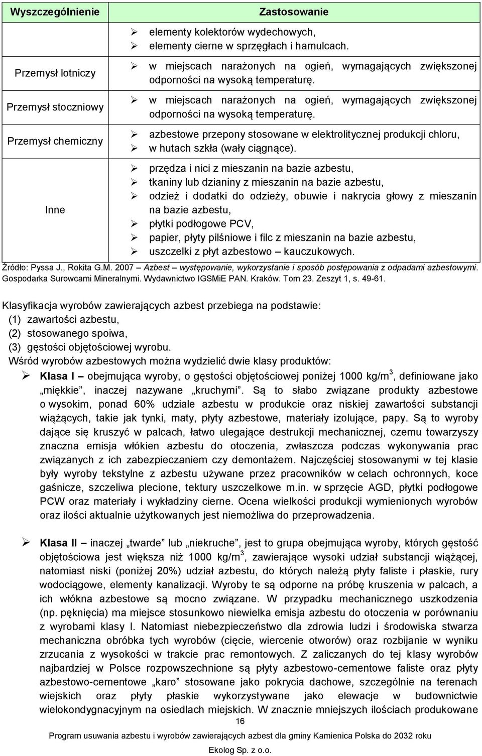 owe przepony stosowane w elektrolitycznej produkcji chloru, w hutach szkła (wały ciągnące).