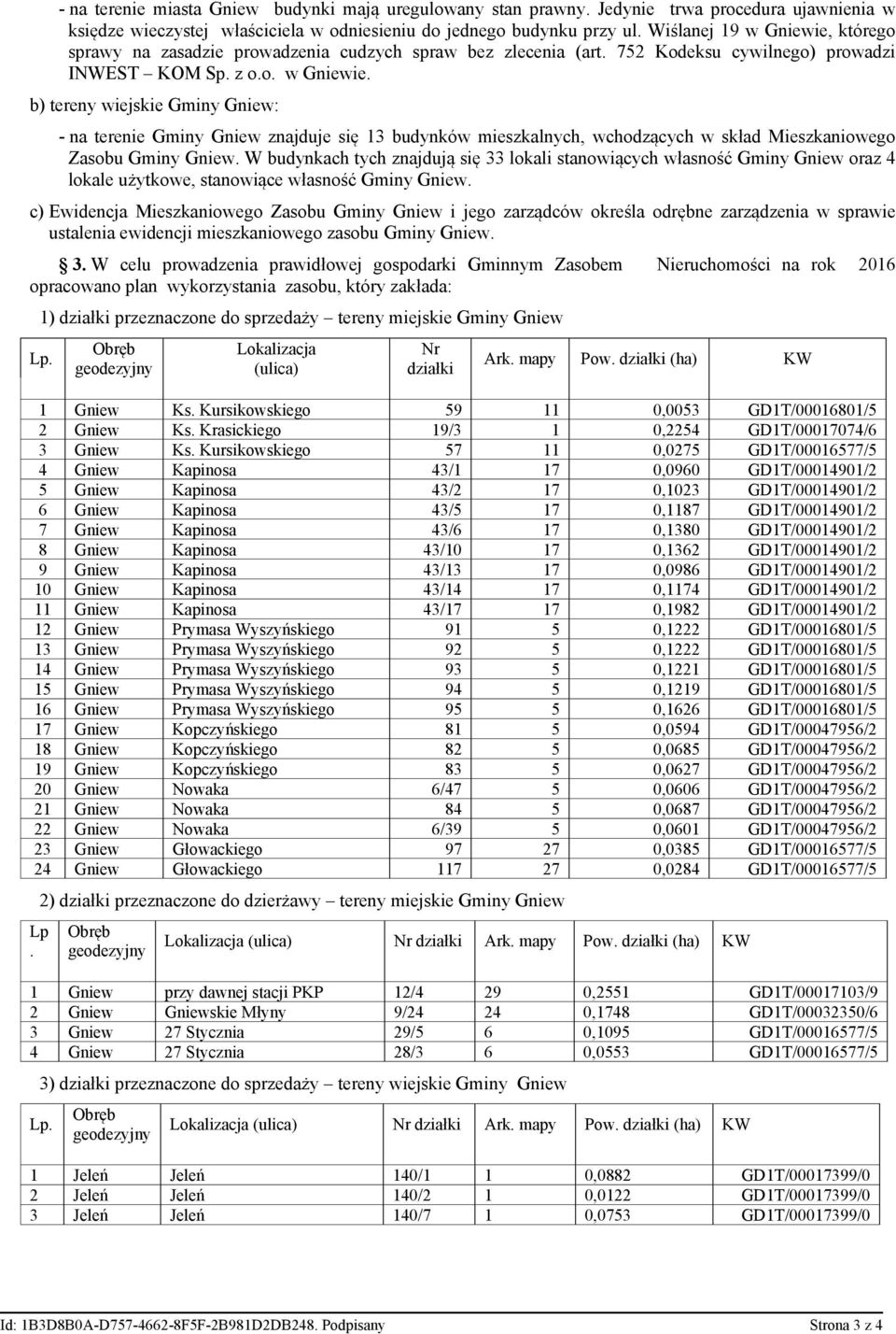 W budynkach tych znajdują się 33 lokali stanowiących własność Gminy Gniew oraz 4 lokale użytkowe, stanowiące własność Gminy Gniew.