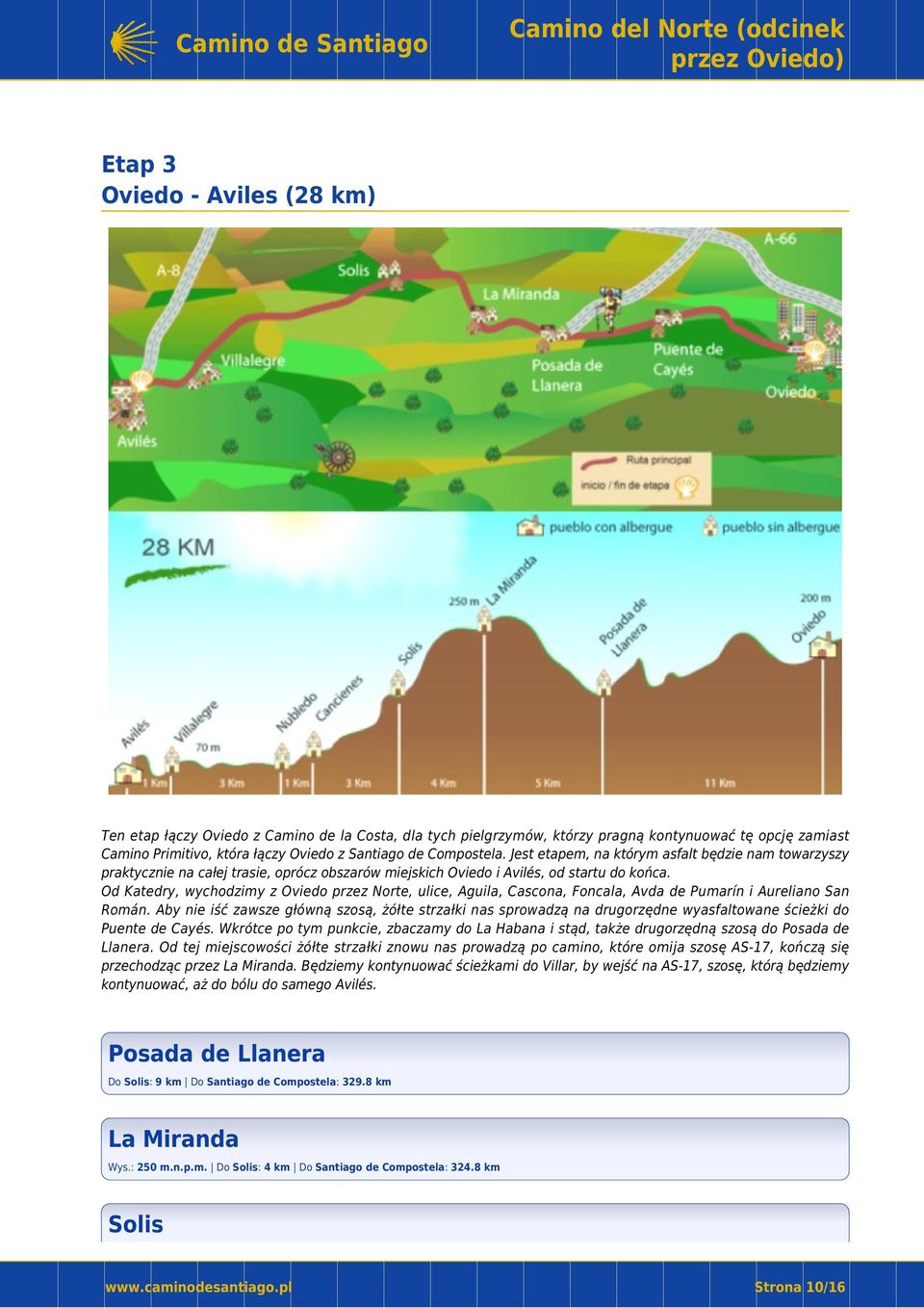 Od Katedry, wychodzimy z Oviedo przez Norte, ulice, Aguila, Cascona, Foncala, Avda de Pumarín i Aureliano San Román.