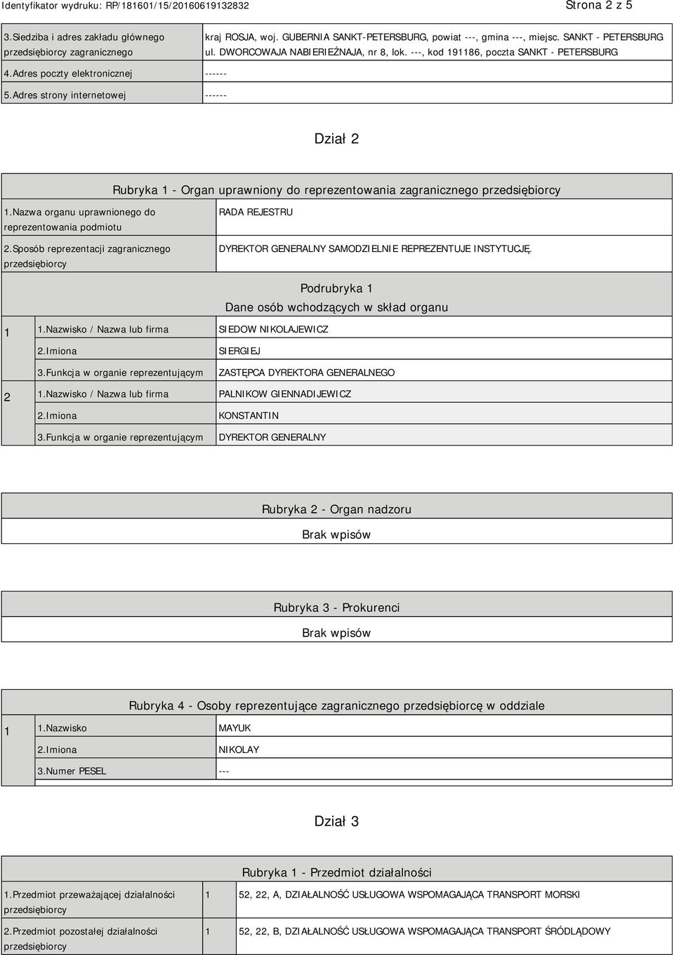 Nazwa organu uprawnionego do reprezentowania podmiotu 2.Sposób reprezentacji zagranicznego RADA REJESTRU DYREKTOR GENERALNY SAMODZIELNIE REPREZENTUJE INSTYTUCJĘ. 1 1.