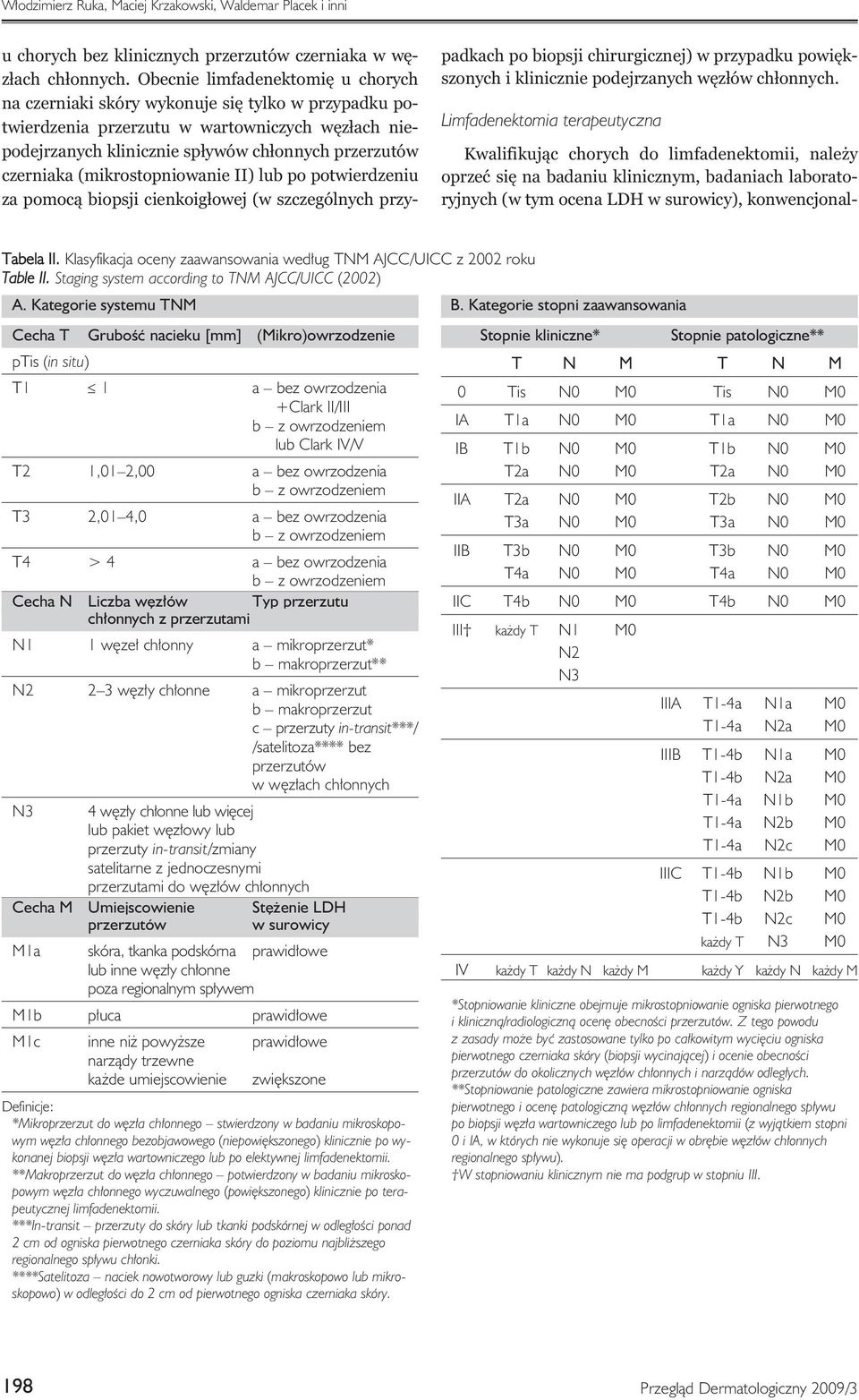 (mikrostopniowanie II) lub po potwierdzeniu za pomocą biopsji cienkoigłowej (w szczególnych przypadkach po biopsji chirurgicznej) w przypadku powiększonych i klinicznie podejrzanych węzłów chłonnych.