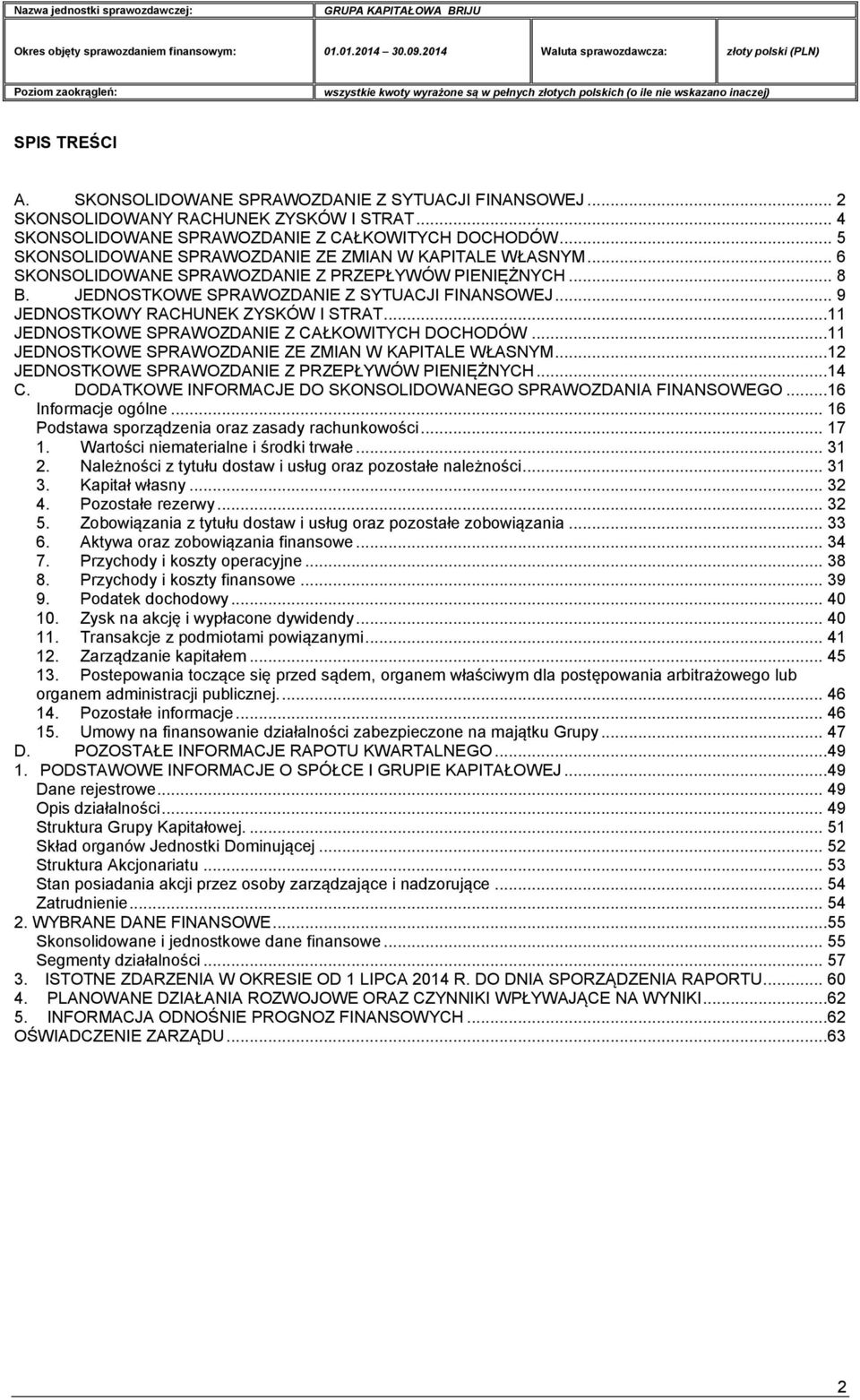 .. 9 JEDNOSTKOWY RACHUNEK ZYSKÓW I STRAT...11 JEDNOSTKOWE SPRAWOZDANIE Z CAŁKOWITYCH DOCHODÓW...11 JEDNOSTKOWE SPRAWOZDANIE ZE ZMIAN W KAPITALE WŁASNYM.