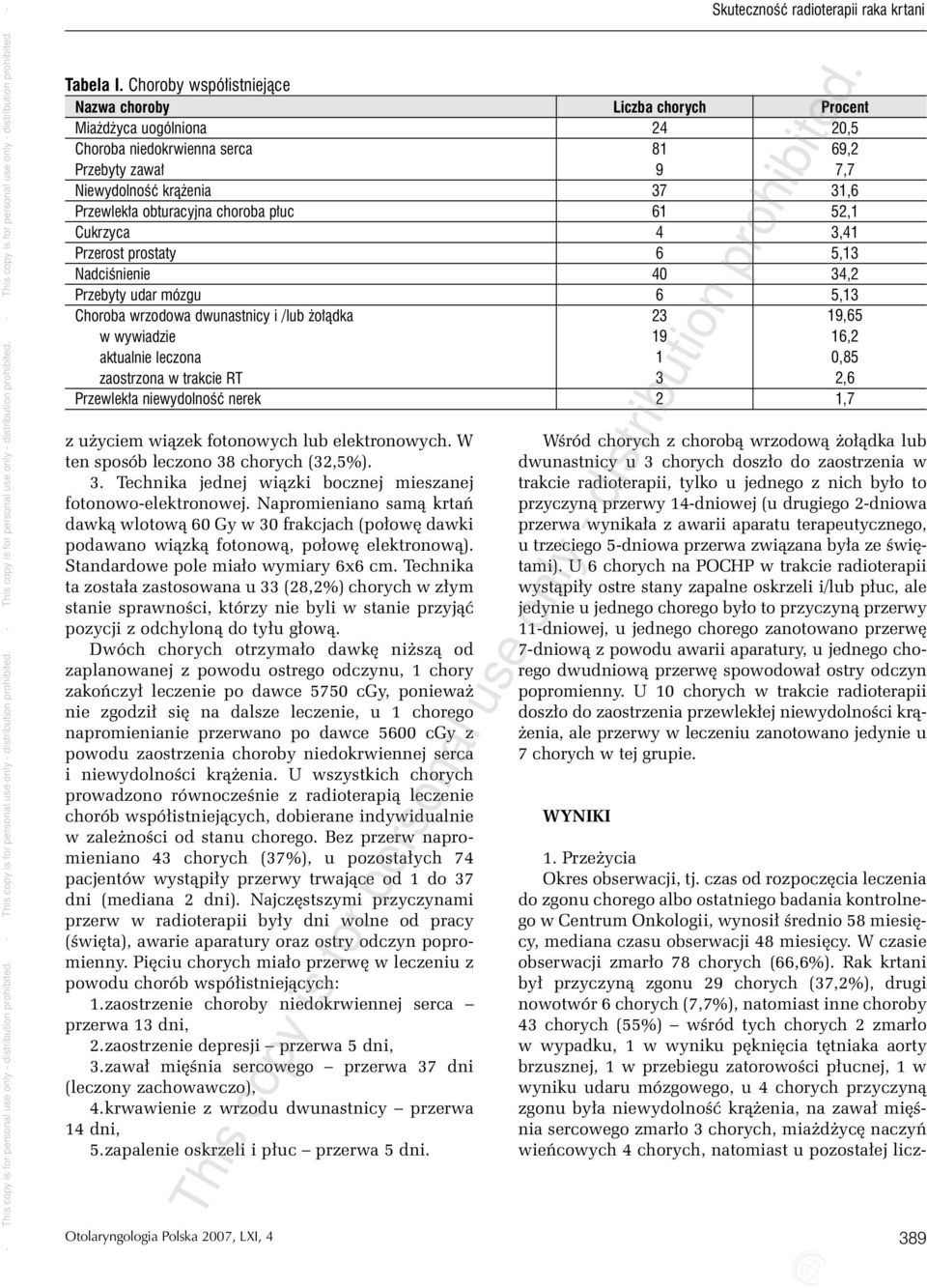 Technika ta została zastosowana u 33 (28,2%) chorych w złym sta sprawności, którzy byli w sta przyjąć pozycji z odchyloną do tyłu głową.