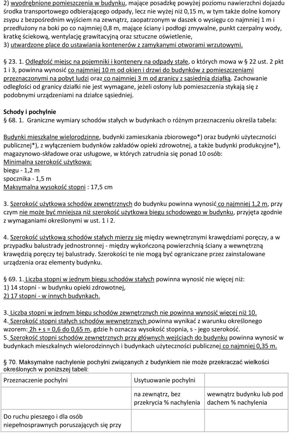 wentylację grawitacyjną oraz sztuczne oświetlenie, 3) utwardzone place do ustawiania kontenerów z zamykanymi otworami wrzutowymi. 23. 1.