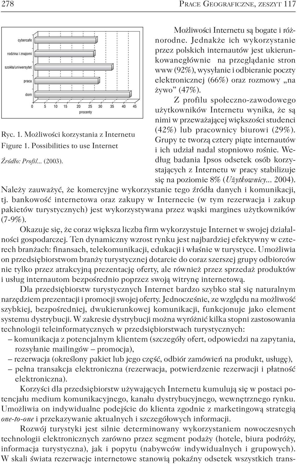 Z profilu społeczno-zawodowego użytkowników Internetu wynika, że są nimi w przeważającej większości studenci (42%) lub pracownicy biurowi (29%). Ryc. 1.