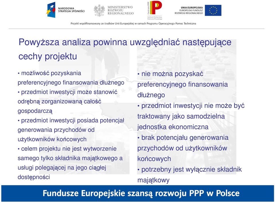 wytworzenie samego tylko składnika majątkowego a usługi polegającej na jego ciągłej dostępności nie moŝna pozyskać preferencyjnego finansowania dłuŝnego przedmiot