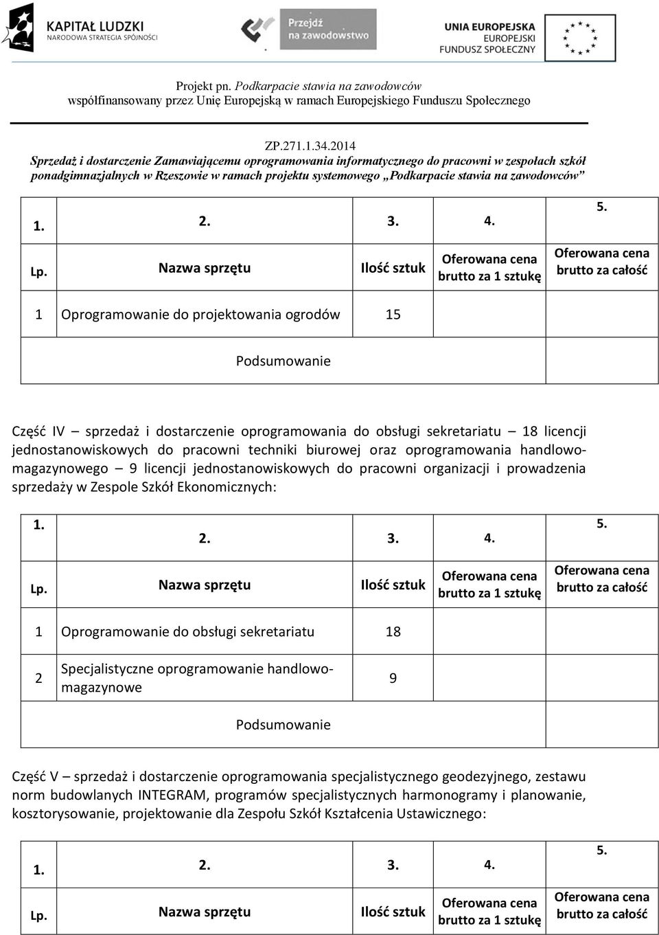 biurowej oraz oprogramowania handlowomagazynowego 9 licencji jednostanowiskowych do pracowni organizacji i prowadzenia sprzedaży w Zespole Szkół Ekonomicznych:... 4. 5. Lp.