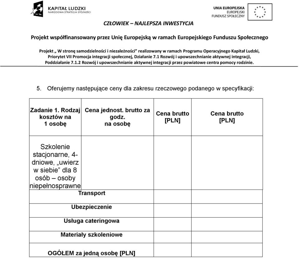 na osobę Szkolenie stacjonarne, 4- dniowe, uwierz w siebie dla 8 osób osoby