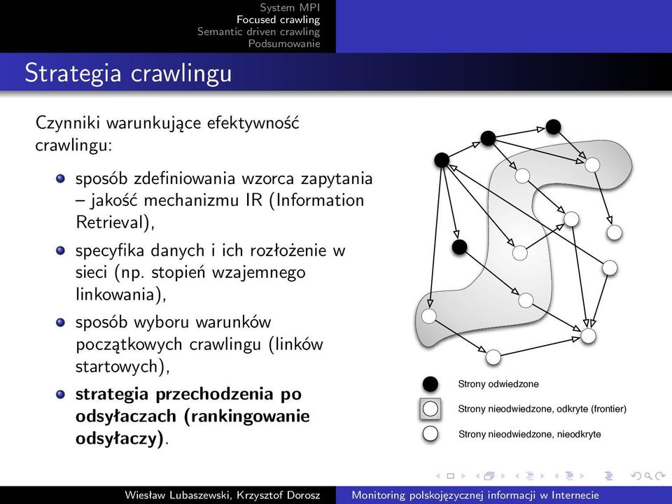 stopień wzajemnego linkowania), sposób wyboru warunków początkowych crawlingu (linków startowych), strategia