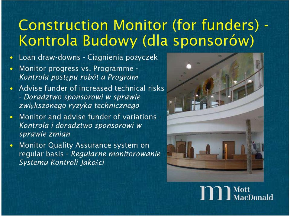Programme - Kontrola postępu robót a Program Advise funder of increased technical risks - Doradztwo sponsorowi w