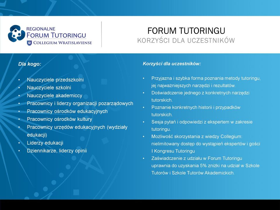 tutoringu, jej najważniejszych narzędzi i rezultatów. Doświadczenie jednego z konkretnych narzędzi tutorskich. Poznanie konkretnych historii i przypadków tutorskich.