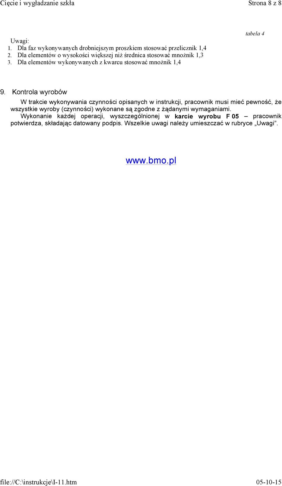 Kontrola wyrobów W trakcie wykonywania czynności opisanych w instrukcji, pracownik musi mieć pewność, Ŝe wszystkie wyroby (czynności) wykonane są