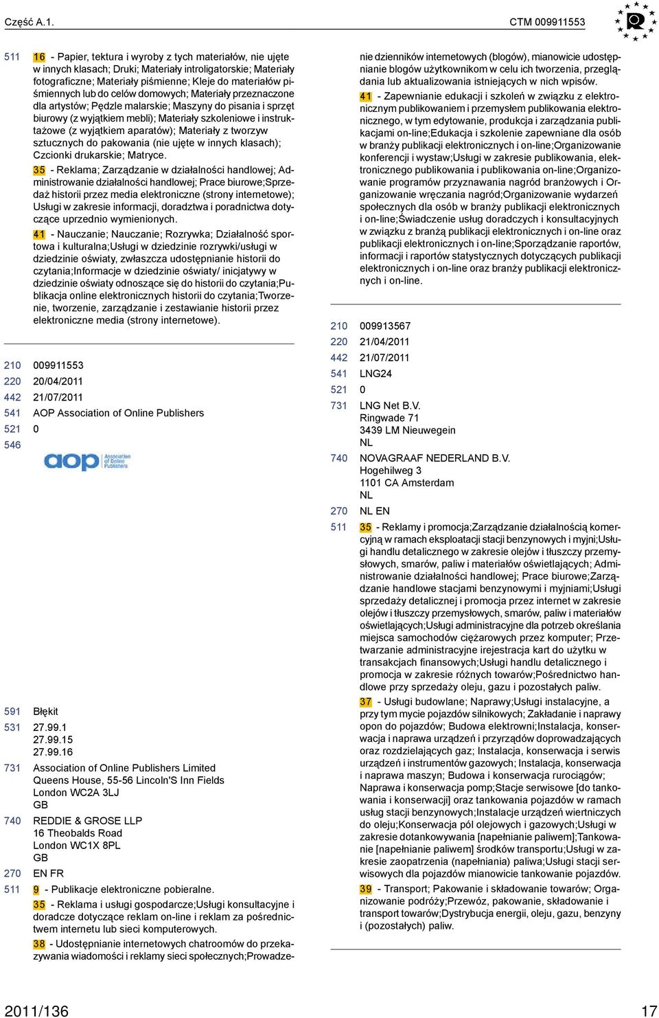 piśmiennych lub do celów domowych; Materiały przeznaczone dla artystów; Pędzle malarskie; Maszyny do pisania i sprzęt biurowy (z wyjątkiem mebli); Materiały szkoleniowe i instruktażowe (z wyjątkiem