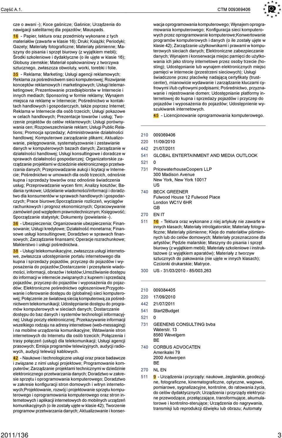 biurowy (z wyjątkiem mebli); Środki szkoleniowe i dydaktyczne (o ile ujęte w klasie 16); Globusy ziemskie; Materiał opakowaniowy z tworzywa sztucznego, zwłaszcza obwoluty, worki, torebki i folie.