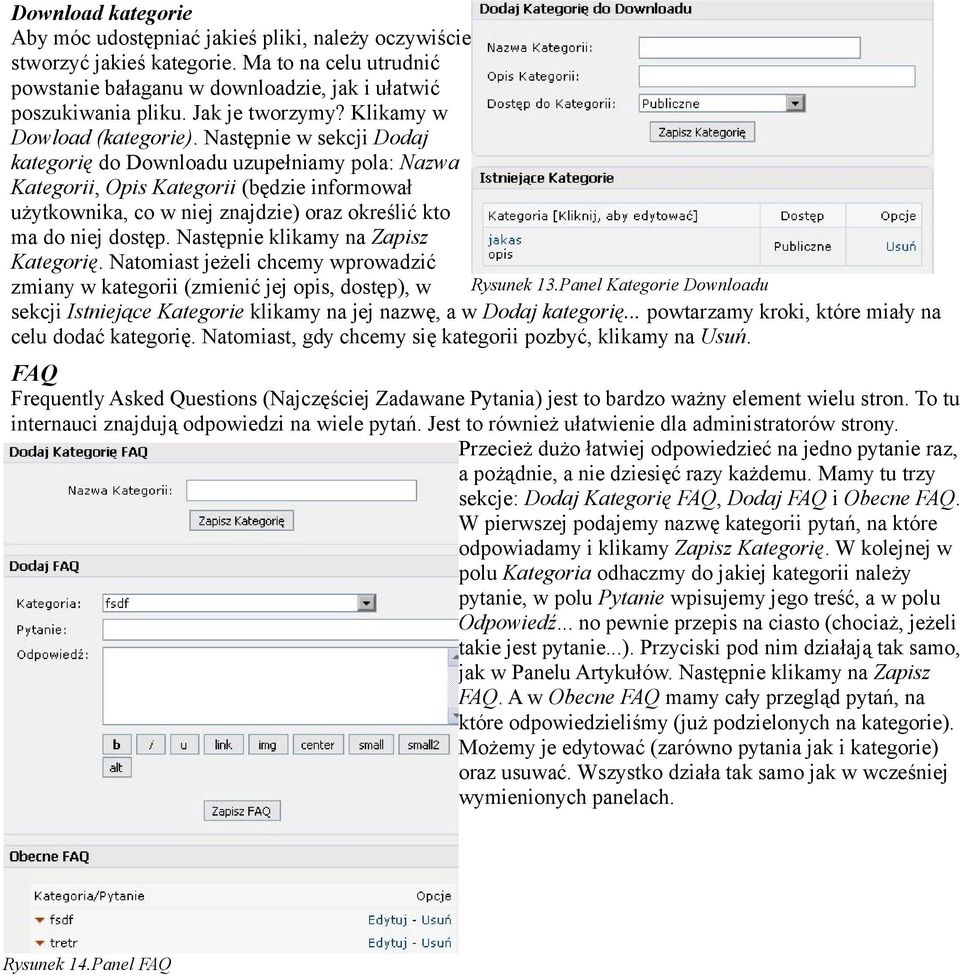 Następnie w sekcji Dodaj kategorię do Downloadu uzupełniamy pola: Nazwa Kategorii, Opis Kategorii (będzie informował użytkownika, co w niej znajdzie) oraz określić kto ma do niej dostęp.