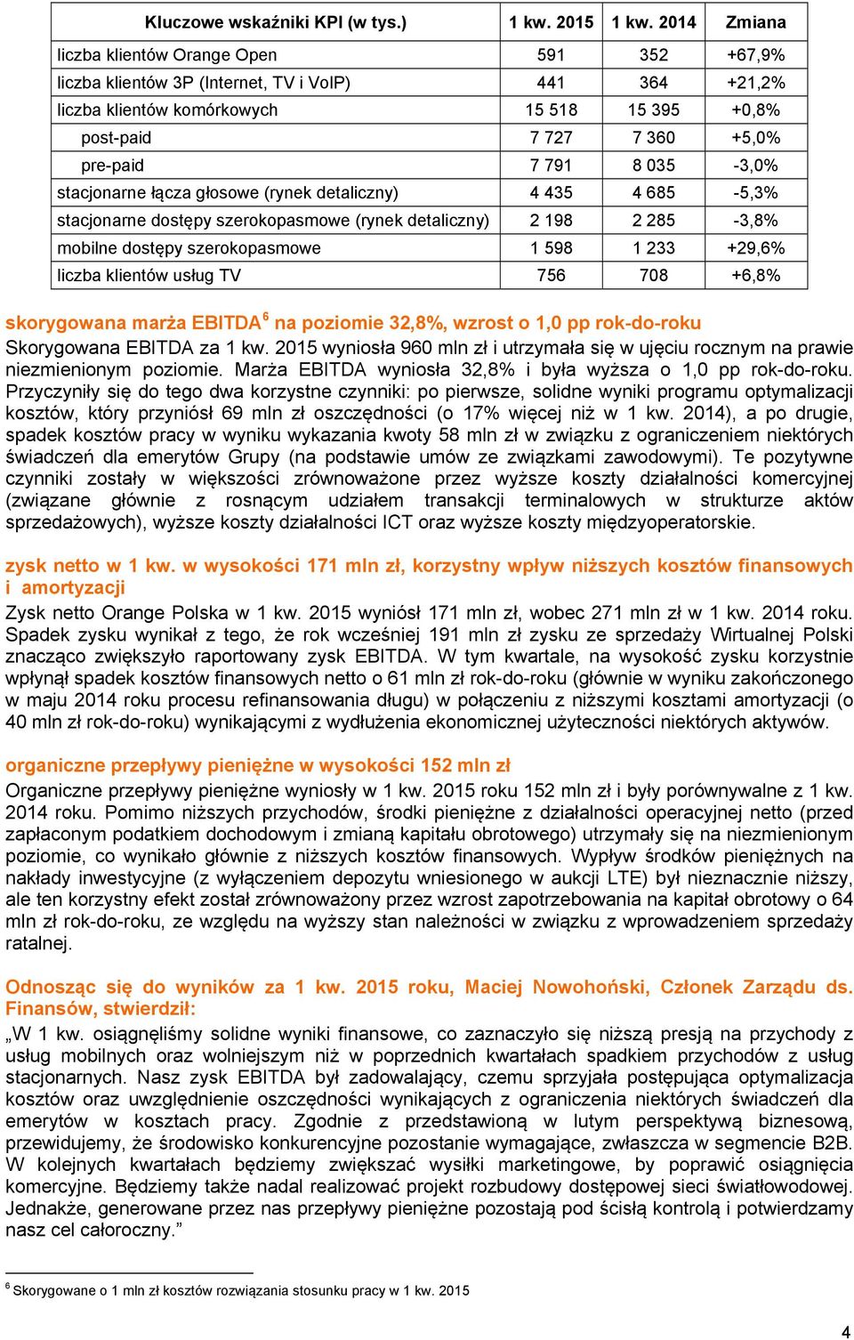 pre-paid 7 791 8 035-3,0% stacjonarne łącza głosowe (rynek detaliczny) 4 435 4 685-5,3% stacjonarne dostępy szerokopasmowe (rynek detaliczny) 2 198 2 285-3,8% mobilne dostępy szerokopasmowe 1 598 1