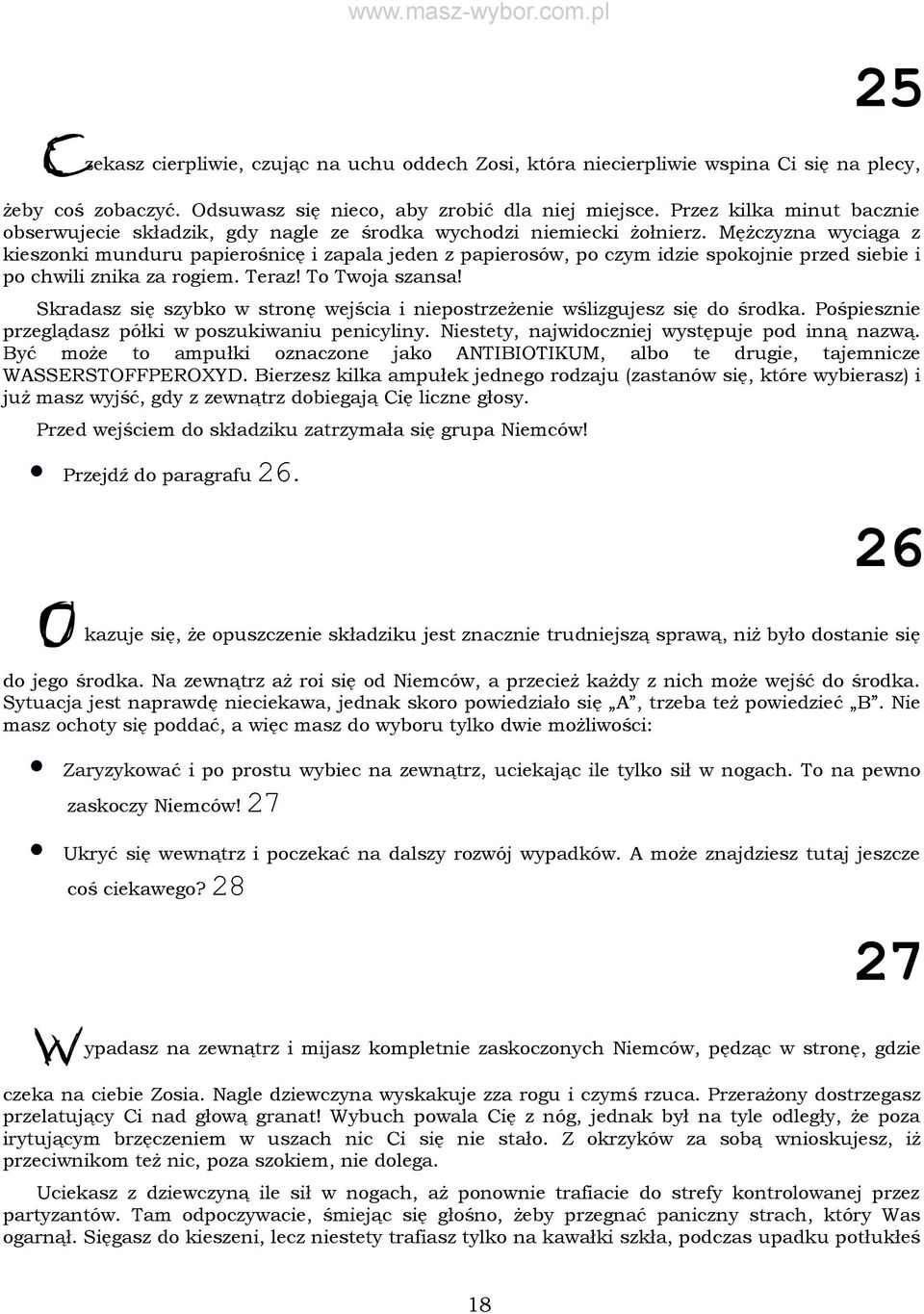 Mężczyzna wyciąga z kieszonki munduru papierośnicę i zapala jeden z papierosów, po czym idzie spokojnie przed siebie i po chwili znika za rogiem. Teraz! To Twoja szansa!