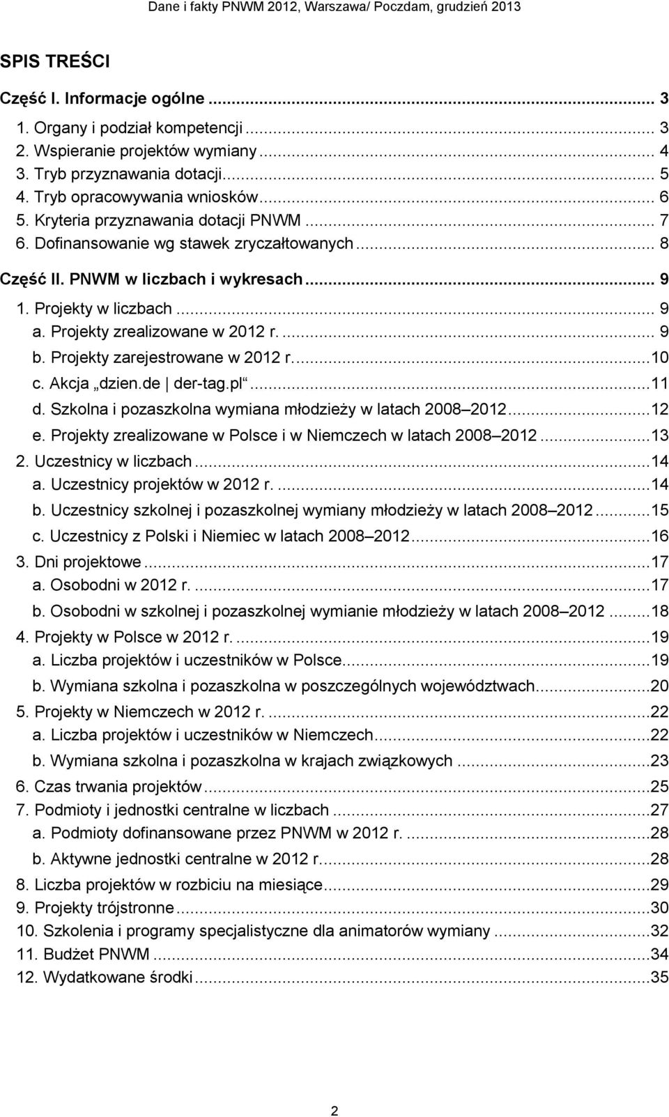 Projekty zarejestrowane w 2012 r....10 c. Akcja dzien.de der-tag.pl...11 d. Szkolna i pozaszkolna wymiana młodzieży w latach 2008 2012...12 e.