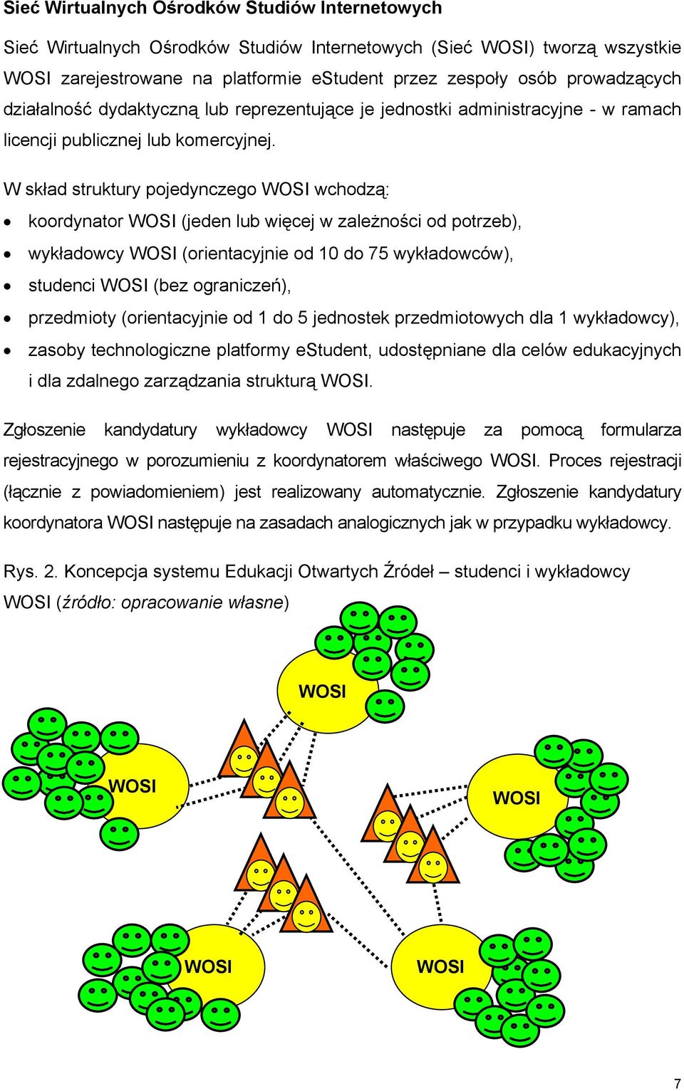 W skład struktury pojedynczego WOSI wchodzą: koordynator WOSI (jeden lub więcej w zależności od potrzeb), wykładowcy WOSI (orientacyjnie od 10 do 75 wykładowców), studenci WOSI (bez ograniczeń),