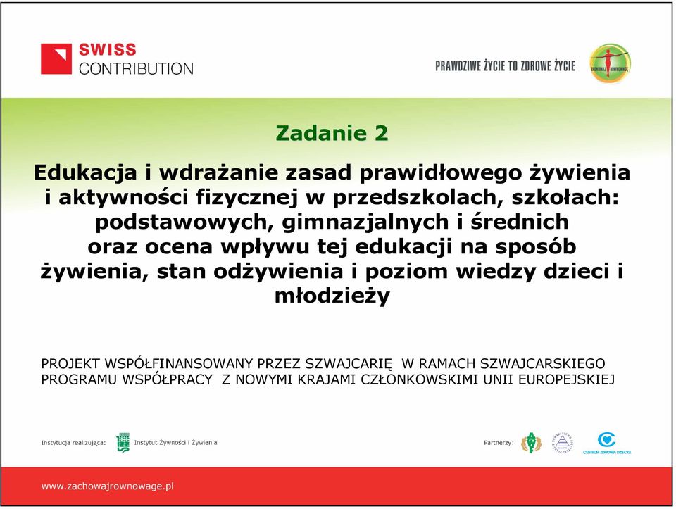 na sposób Ŝywienia, stan odŝywienia i poziom wiedzy dzieci i młodzieŝy PROJEKT WSPÓŁFINANSOWANY