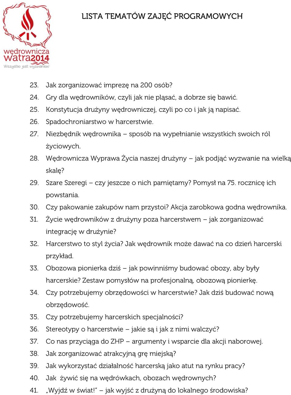 Szare Szeregi czy jeszcze o nich pamiętamy? Pomysł na 75. rocznicę ich powstania. 30. Czy pakowanie zakupów nam przystoi? Akcja zarobkowa godna wędrownika. 31.