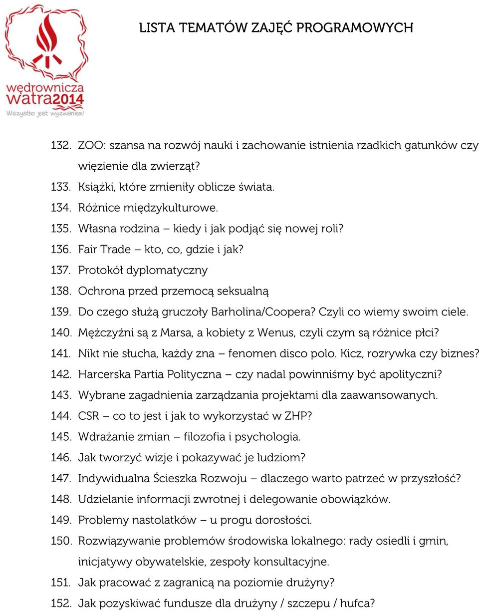 Do czego służą gruczoły Barholina/Coopera? Czyli co wiemy swoim ciele. 140. Mężczyźni są z Marsa, a kobiety z Wenus, czyli czym są różnice płci? 141. Nikt nie słucha, każdy zna fenomen disco polo.